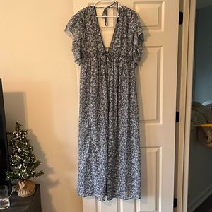 Blue Flow Dress with Flutter Sleeves